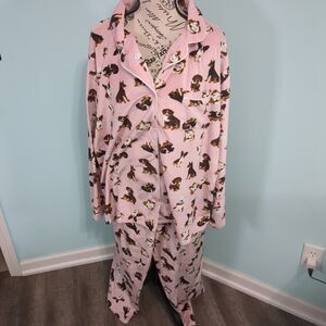 KAREN NEUBURGER LADIES 2x PAJAMA SET MINKY FLEECE PINK DOGS